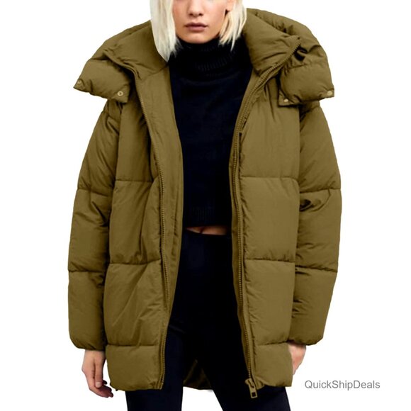 Mid-Length Quilted Puffer Jacket Hooded Heavyweight Winter Coat Women's